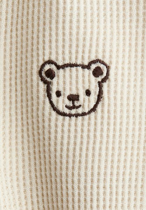 H&M - Short cotton romper suit - light beige/bear
