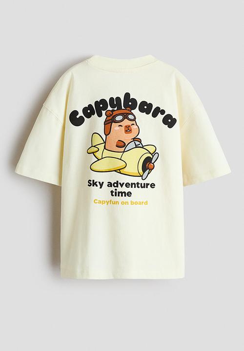 H&M - Loose-fit printed t-shirt - light yellow/capybara