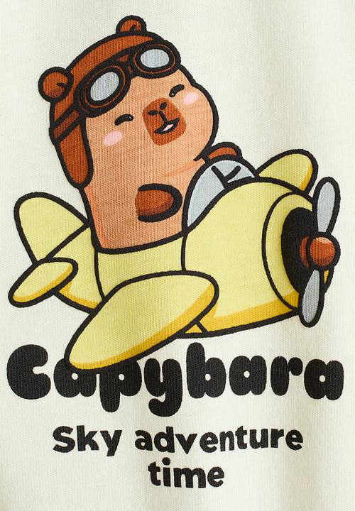H&M - Loose-fit printed t-shirt - light yellow/capybara