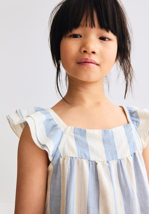 H&M - Flutter-sleeved jumpsuit - cream/blue striped