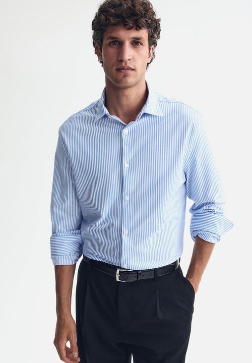 H&M - Four-way stretch slim fit shirt - light blue/striped