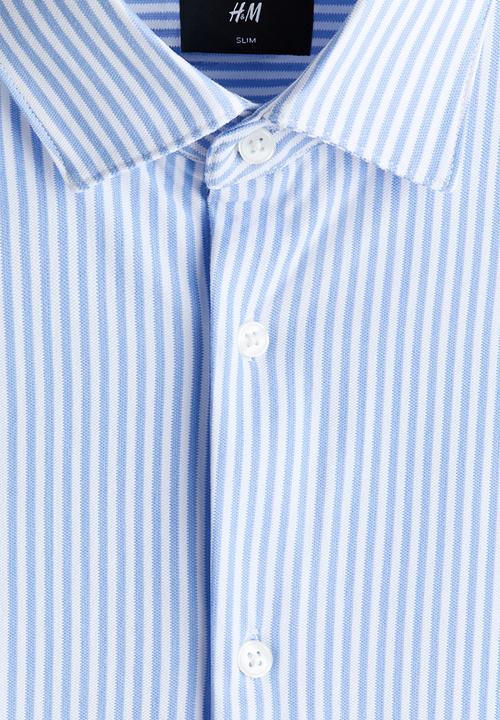 H&M - Four-way stretch slim fit shirt - light blue/striped