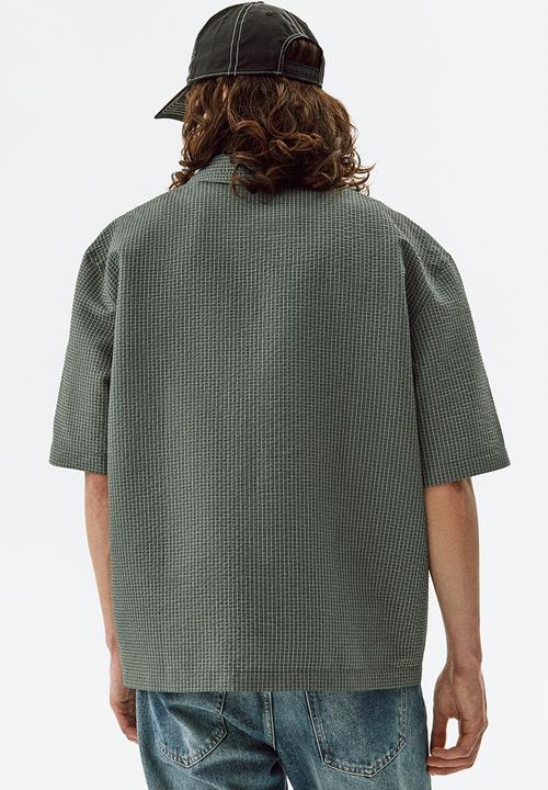 H&M - Relaxed fit short-sleeved resort shirt - khaki green/checked