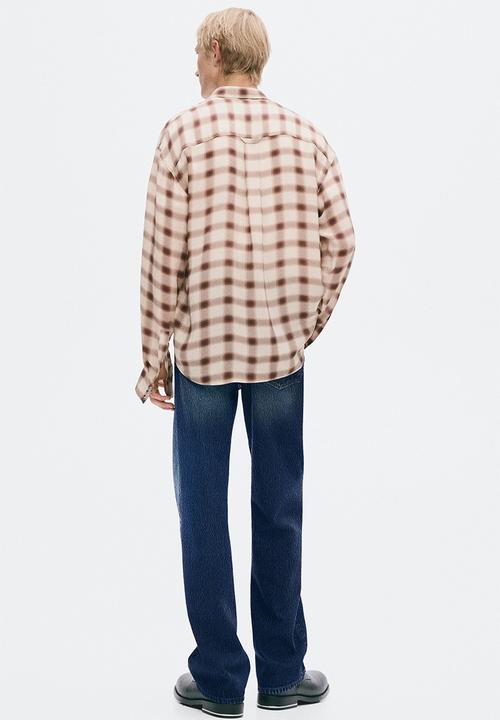 H&M - Slim fit cupro shirt - cream/checked