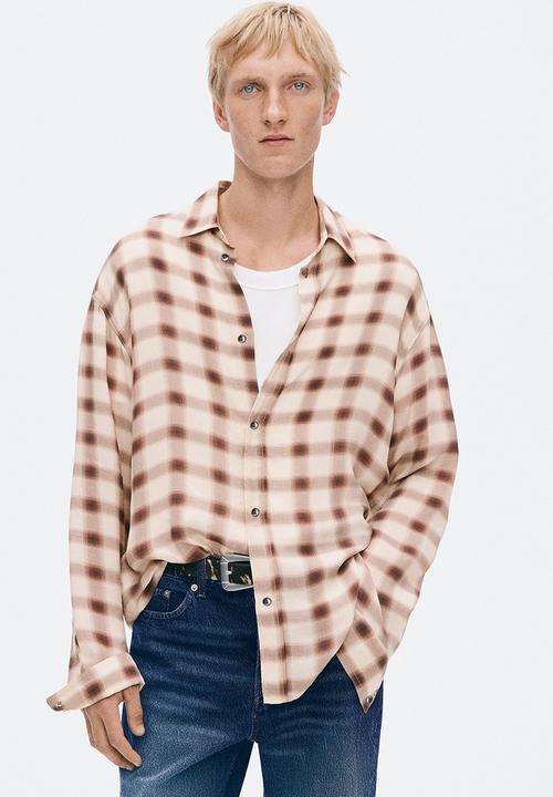 H&M - Slim fit cupro shirt - cream/checked