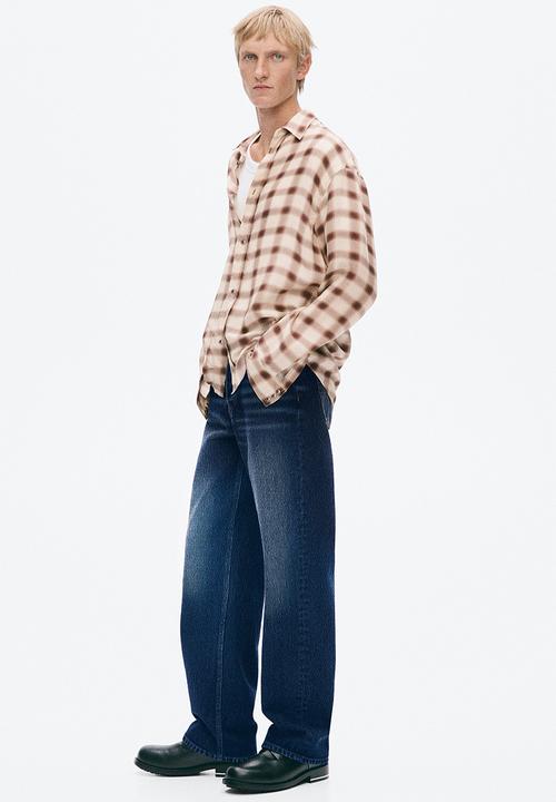 H&M - Slim fit cupro shirt - cream/checked
