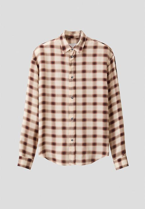 H&M - Slim fit cupro shirt - cream/checked