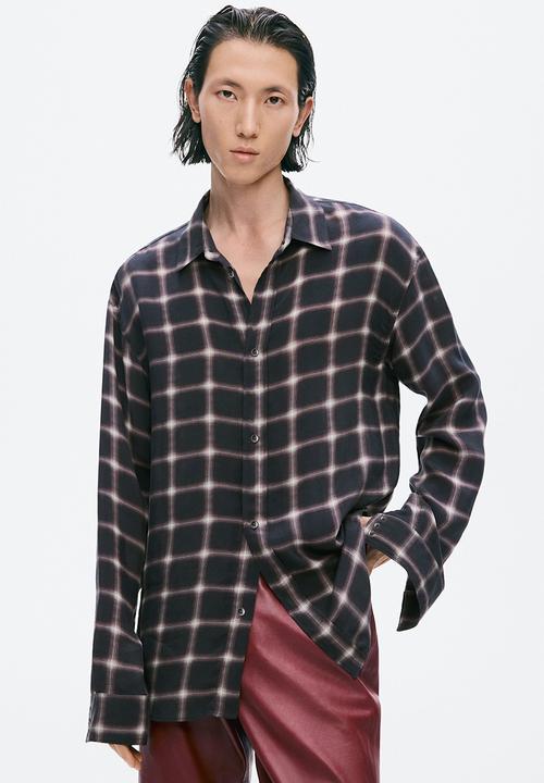 H&M - Slim fit cupro shirt - black/checked