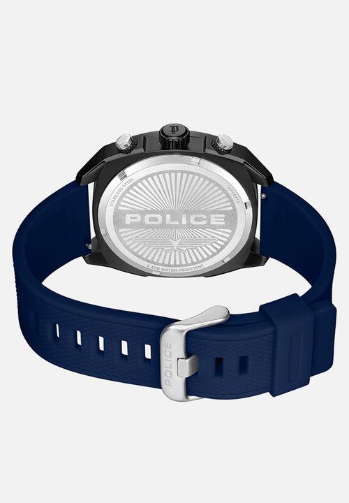 Police - Ip Blk Case Brown Leather Strap Silicone - Blue