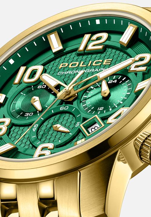 Police - Ip Gold Casr Green Dial Gold Steel Bracelet Strap - Gold