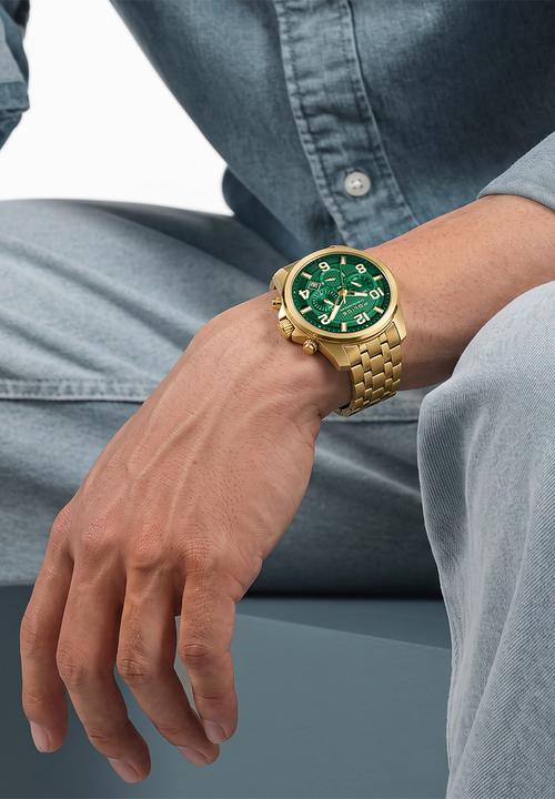 Police - Ip Gold Casr Green Dial Gold Steel Bracelet Strap - Gold
