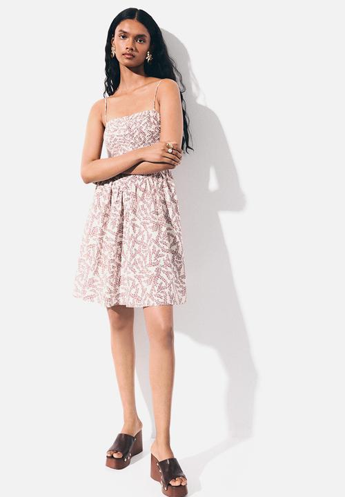 H&M - Smocked strappy dress - cream/patterned