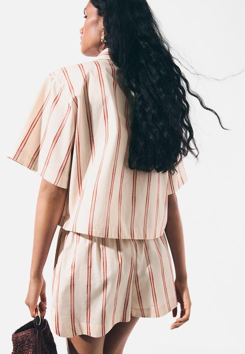 H&M - Patterned poplin shirt - light beige/striped