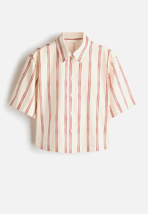 H&M - Patterned poplin shirt - light beige/striped