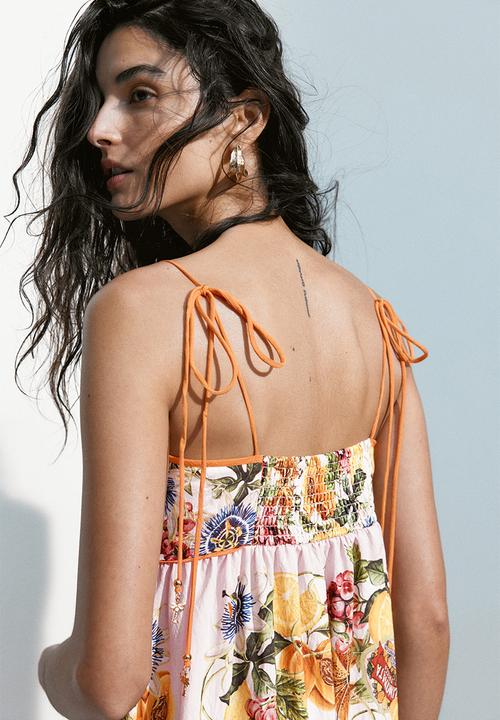H&M - Tie-strap dress - light pink/lemons