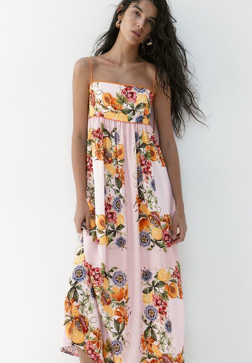 H&M - Tie-strap dress - light pink/lemons
