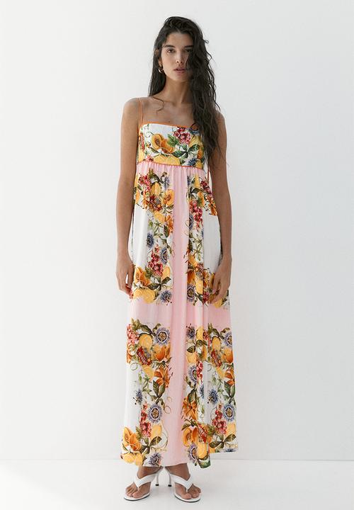 H&M - Tie-strap dress - light pink/lemons