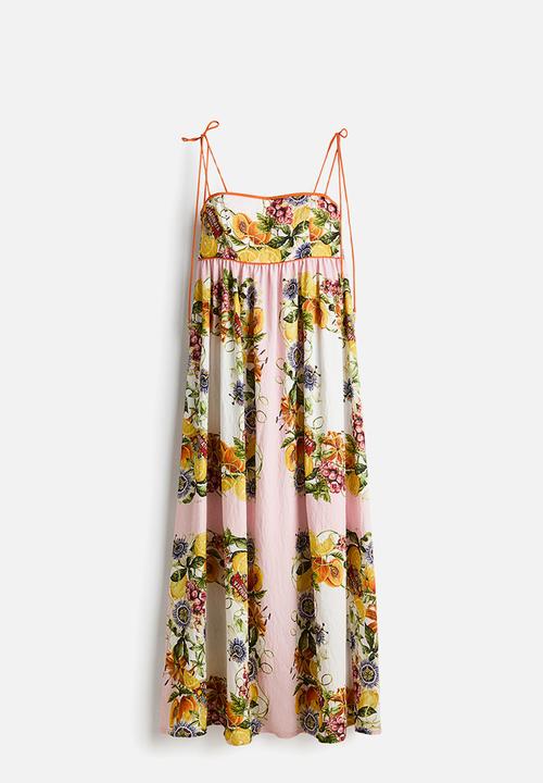 H&M - Tie-strap dress - light pink/lemons