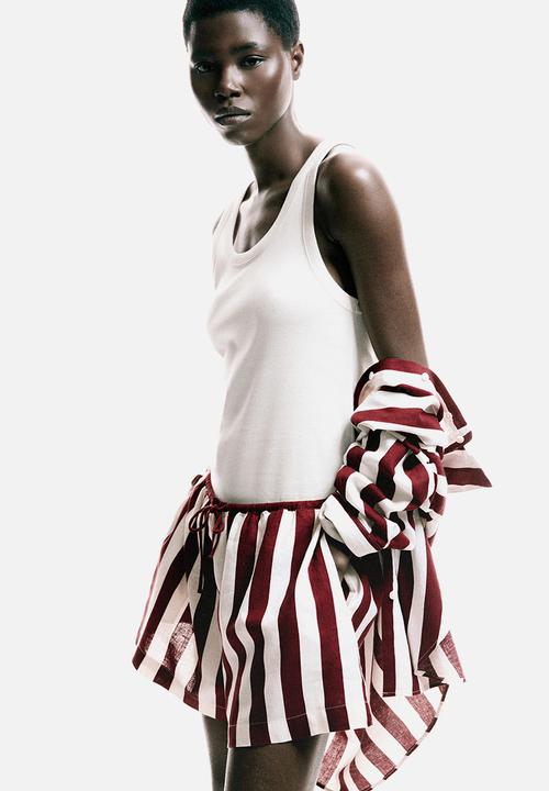 H&M - Linen-blend shorts - dark red/striped