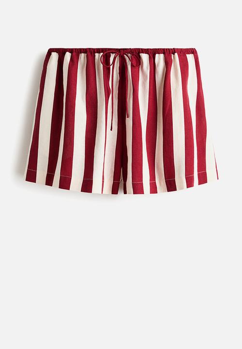 H&M - Linen-blend shorts - dark red/striped