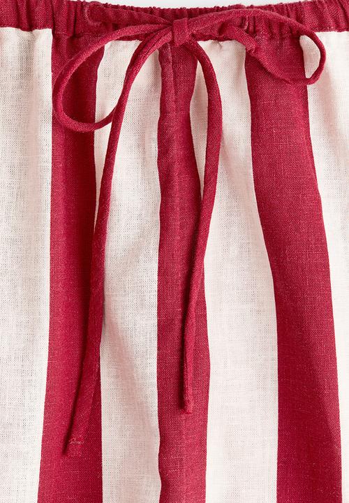 H&M - Linen-blend shorts - dark red/striped