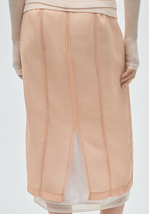 H&M - Lace-trimmed knee-length skirt - apricot/white