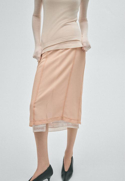 H&M - Lace-trimmed knee-length skirt - apricot/white
