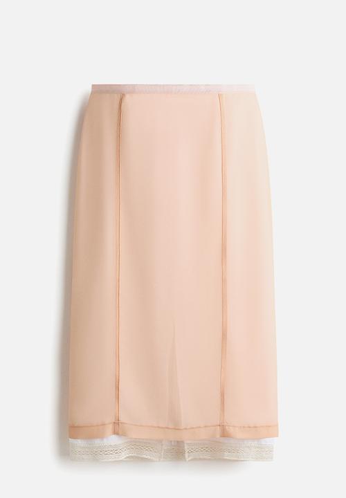 H&M - Lace-trimmed knee-length skirt - apricot/white