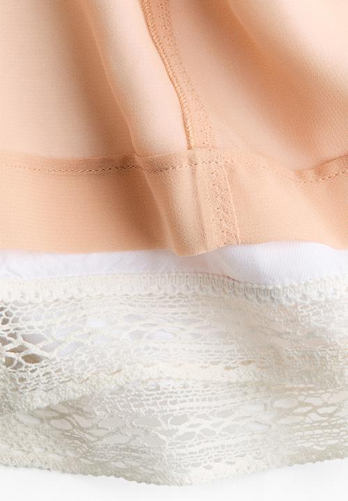 H&M - Lace-trimmed knee-length skirt - apricot/white