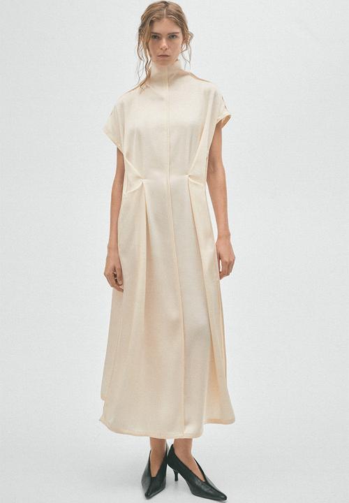 H&M - High-collar satin dress - light beige