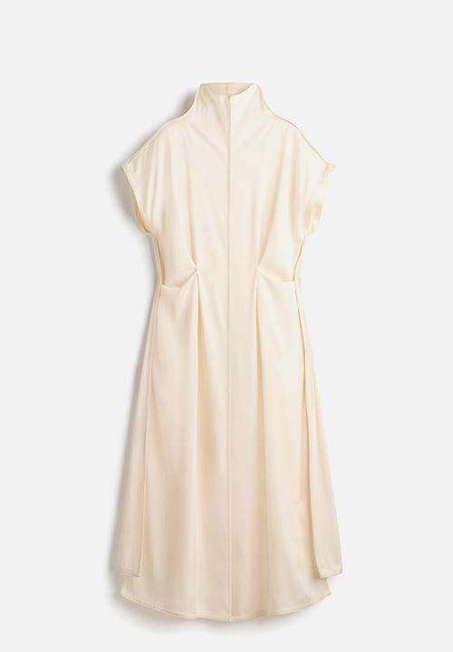 H&M - High-collar satin dress - light beige