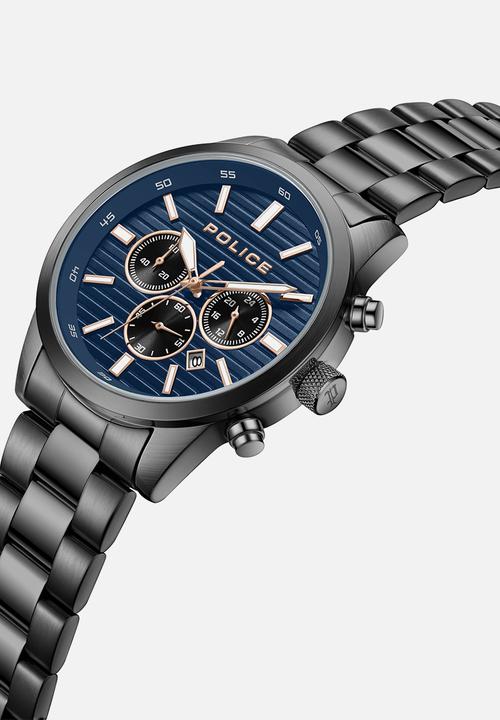 Police - Ip Gun Case Blue Dial Steel Strap - Gunmetal