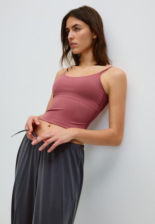 H&M - Integral-bra sports strappy top with softmove? - light maroon