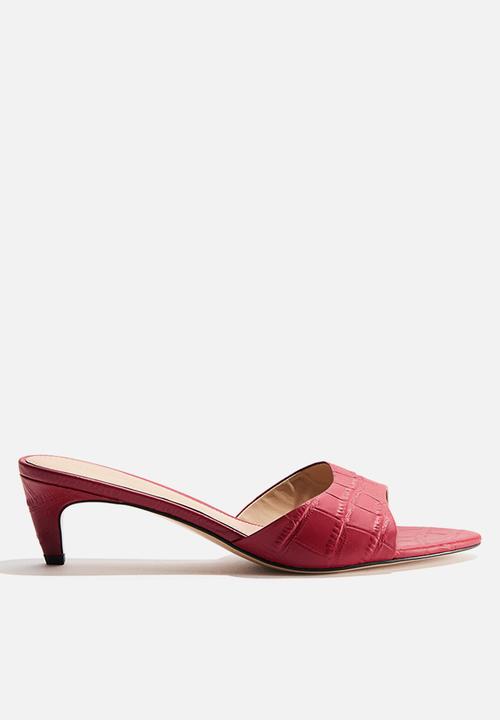 H&M - Heeled leather sandals - dark red/faux crocodile