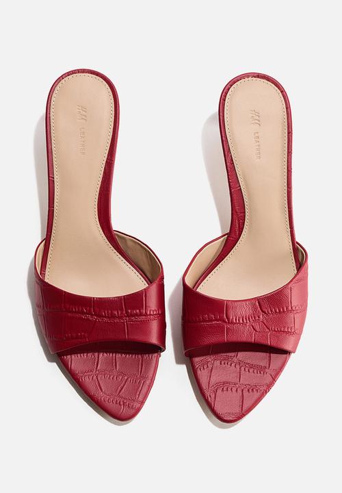 H&M - Heeled leather sandals - dark red/faux crocodile