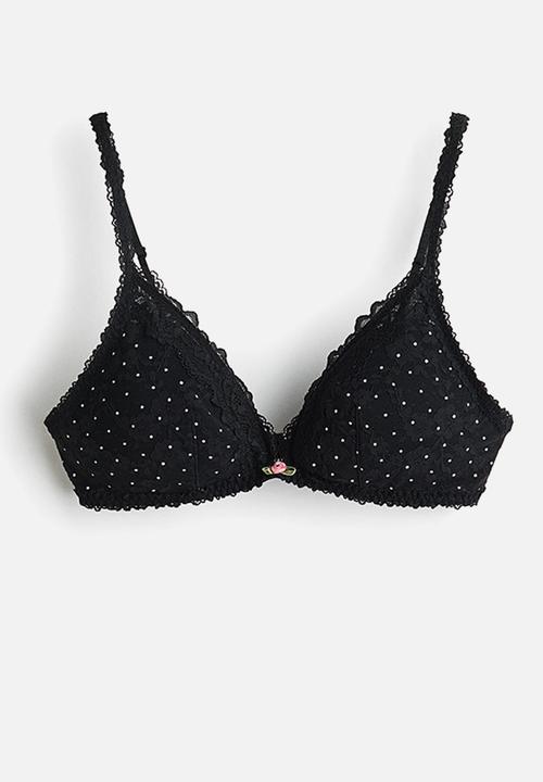 H&M - Padded soft lace bra - black/polka dot