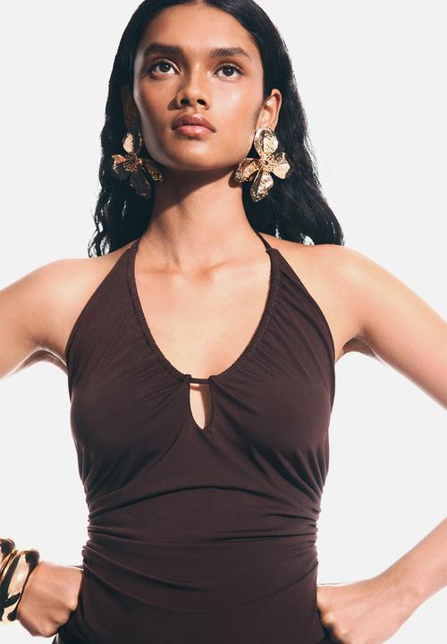 H&M - Draped halterneck body - dark brown
