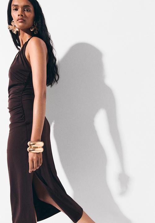 H&M - Draped halterneck dress - dark brown