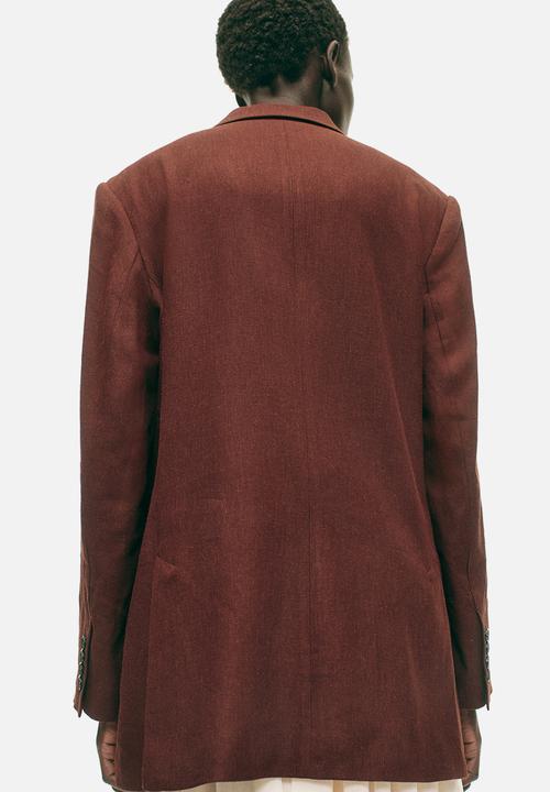H&M - Linen-blend blazer - dark rust brown