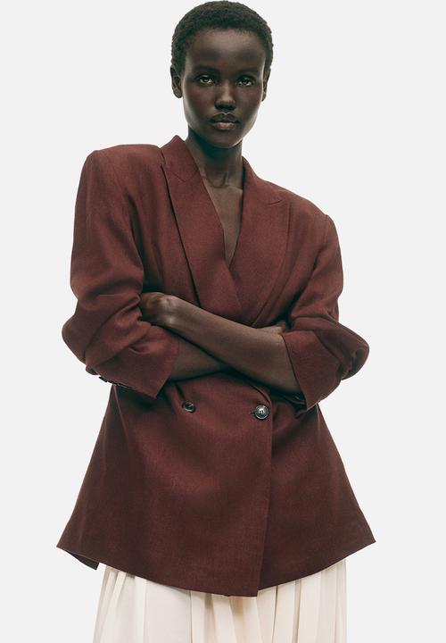 H&M - Linen-blend blazer - dark rust brown