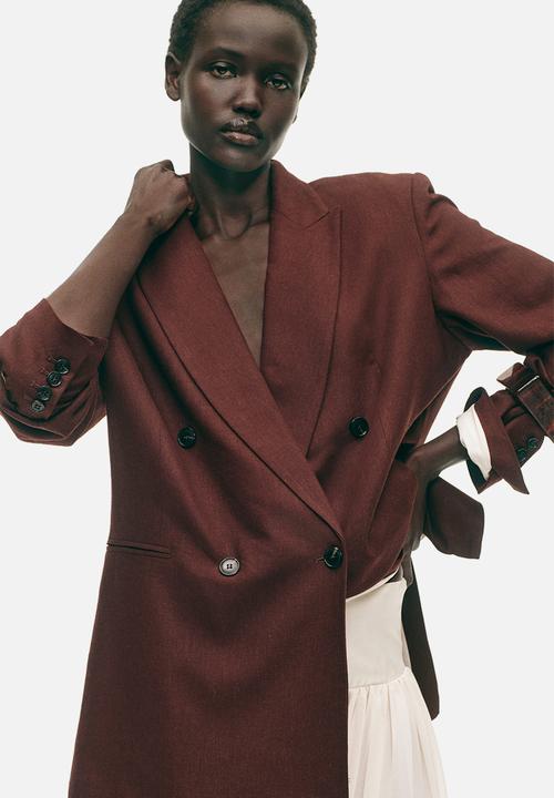 H&M - Linen-blend blazer - dark rust brown