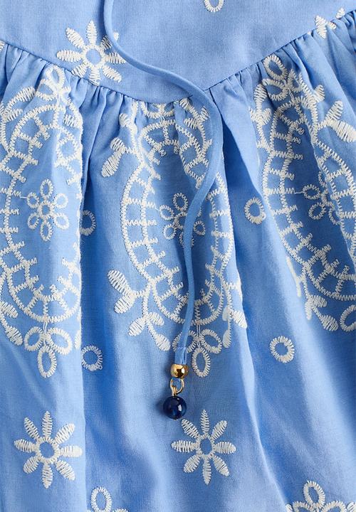 H&M - Embroidered tie-strap dress - light blue/patterned