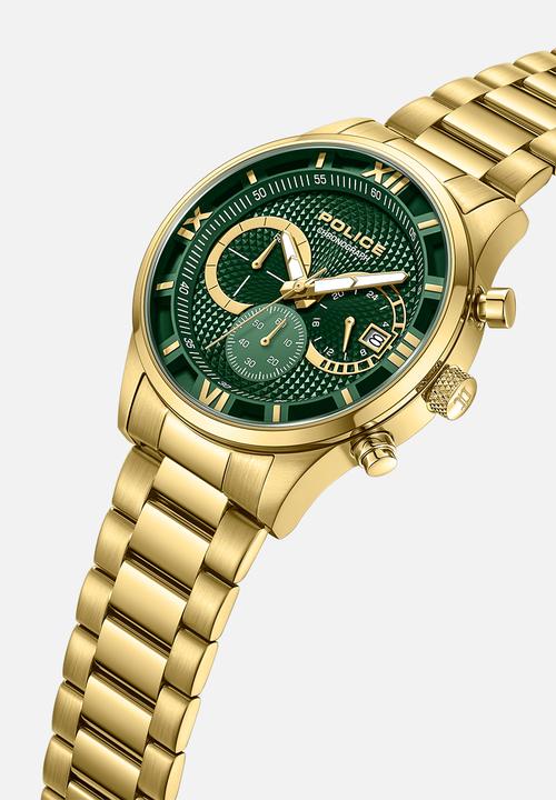 Police - Ip Gold Case Green Dial Gold Bracelet Strap - Gold