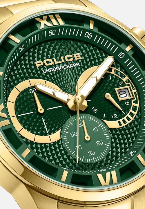 Police - Ip Gold Case Green Dial Gold Bracelet Strap - Gold