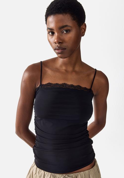 H&M - Lace-trimmed strappy top - black