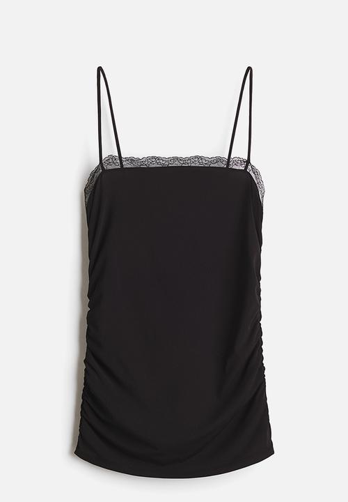 H&M - Lace-trimmed strappy top - black