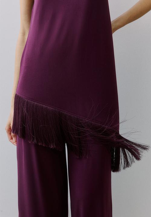 H&M - Asymmetric fringe-trimmed top - plum purple