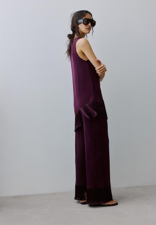 H&M - Asymmetric fringe-trimmed top - plum purple
