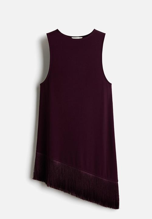 H&M - Asymmetric fringe-trimmed top - plum purple