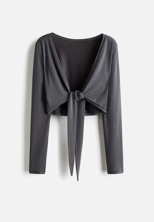 H&M - Cropped tie-front yoga top with softmove™ - slate grey